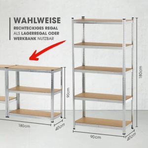 Raft metalic 180x90x40 cm, cu 5 polite din pfl, greutate mare EASYMAXX Perfect Home DS11768-L - Img 4