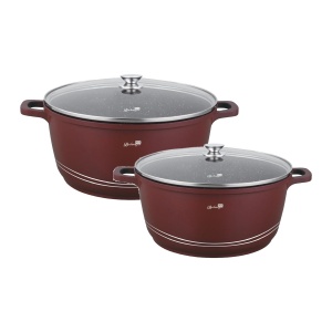 Set 2 oale mari marmorate Bachmayer 17,5 L + 24 L (40 și 44 cm), capac de sticlă, pentru zacuscă și conserve, inducție