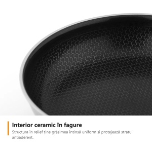 Set 3 tigăi inox DuraMax Carl Schmidt Sohn 20, 24 și 28 cm, interior ceramic antiaderent cu structură de fagure, pentru inducție și cuptor 260°C - Img 4