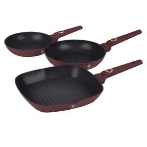 Set 3 tigai Leonardo Collection Berlinger Haus BH 8049, antiaderente, strat titan, visiniu mat, (cu tigaie grill)