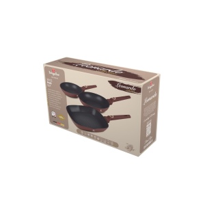 Set 3 tigai Leonardo Collection Berlinger Haus BH 8049, antiaderente, strat titan, visiniu mat, (cu tigaie grill)