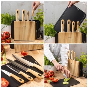 Set 4 cuțite cu 3 tocătoare și suport, 8 piese – Klausberg KB-9037, negru cu imitație de lemn - Img 6