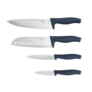 Set 4 cuțite de bucătărie din inox – Berlinger Haus Deep Sea BH 3140, albastru mat, bucătar, Santoku, utilitar și de curățat