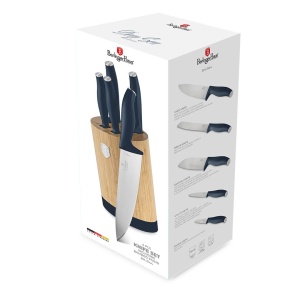 Set 5 cuțite din inox cu suport din bambus – Berlinger Haus Deep Sea BH 3144, albastru mat, mâner ergonomic cu apărătoare - Img 2
