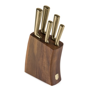 Set cutite 6 piese Leonardo Berlinger Haus BH 3125, auriu, suport lemn