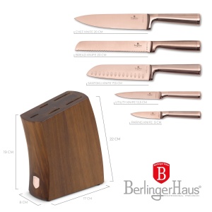 Set cutite 6 piese Taupe Berlinger Haus BH 3126, suport salcam, otel inoxidabil