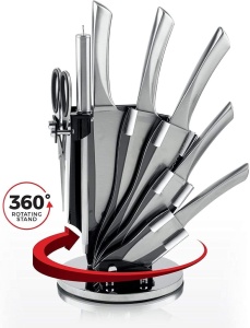 Set cutite inox cu suport Royalty line RL KSS600, cu instrument de ascutire si foarfeca de bucatarie - Img 3