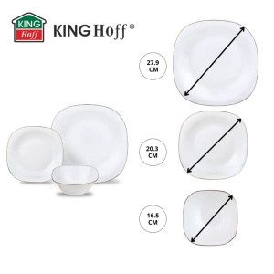 Set farfurii 18 piese, opal, alb cu auriu Kinghoff KH-1923 - Img 8