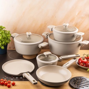 Set oale marmorate cu tigaie clatite 12 peise Klausberg KB-7967, crem - Img 8
