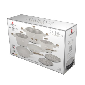 Set oale si tigai 10 piese Sahara Nordic Berlinger Haus BH 8324, crem mat, compatibil inductie, capace cu strecurator - Img 10