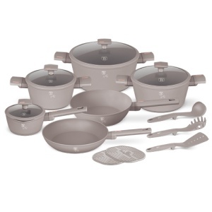 Set oale si tigai 15 piese, antiaderente Taupe Collection Berlinger Haus BH 8111 - Img 2