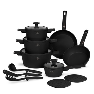 Set oale și tigăi 15 piese Black Rose Berlinger Haus BH 8463, negru mat, înveliș TitanPRO, capace din sticlă, pentru inducție - Img 3