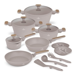 Set oale si tigai 15 piese Nordic Taupe Berlinger Haus BH 8344, gri, antiaderente, compatibile inductie