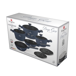Set oale și tigăi cu capace 10 piese – Berlinger Haus Deep Sea BH 8381, albastru mat, antiaderent titan, compatibil inducție - Img 2