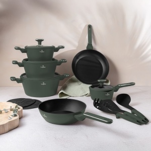 Set oale si tigai cu capace, 15 piese Green Matt Berlinger Haus BH 8208N, verde mat, antiaderente cu titan, inductie - Img 9
