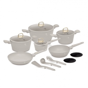 Set oale si tigai cu capace 15 piese Sahara Collection Berlinger Haus BH 8081, crem, antiaderente, curatare usoara, inductie, design elegant, premium