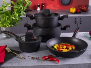 Set oale si tigai cu capace, marmorate, 10 piese Royalty Line RL-T10 negru, antiaderente - Img 6