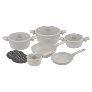 Set oale si tigai marmorate cu capace 12 peise Klausberg KB-7969, crem