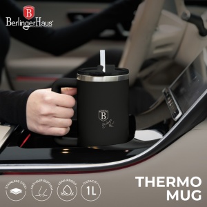 Termos 1L Matte Black Collection BH 8833P, cu maner si pai, negru mat - Img 10