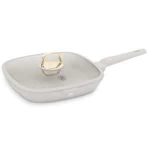 Tigaie grill cu capac 28 cm, 2,1L Sahara Berlinger Haus BH 8067, antiaderenta, crem