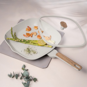 Tigaie grill cu capac 28 cm Sahara Nordic Berlinger Haus BH 8317, crem mat, antiaderenta, compatibila inductie - Img 3