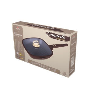 Tigaie grill cu capac Leonardo Collection Berlinger Haus BH 8037, 28 cm, 2.1 litri, antiaderente, strat titan, visiniu mat