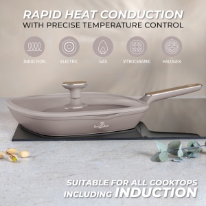 Tigaie grill cu capac Taupe Nordic Berlinger Haus BH 8336, gri mat, compatibila inductie, antiaderenta - Img 7