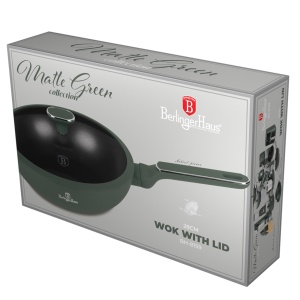 Tigaie wok cu capac, antiaderenta cu titan 28 cm Green Matte Collection Berlinger Haus BH 8159 - Img 2