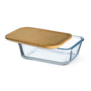 Caserola din sticla termorezistenta yena 0,85L SIMAX 7626/LB, rectangular, cu capac bambus
