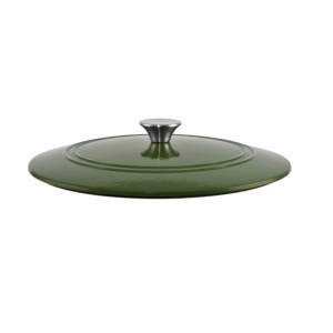 Cratita fonta emailata cu capac pentru friptura, 31,5x8,5 cm, Perfect Home 80057, verde