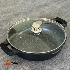Cratiță marmorată antiaderentă 32 cm, 5.5L cu capac sticlă – Royalty Line RL-BR32ML, compatibilă inducție - Img 7