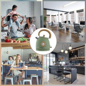 Fierbător de apă din inox cu termometru, 1,8 L – Klausberg KB-9008, verde cu inserții din lemn, bază rotativă 360° - Img 5
