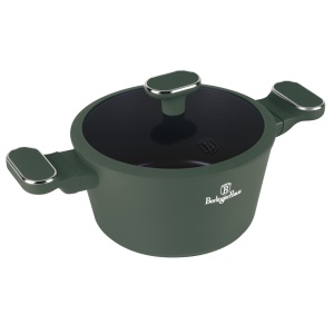 Oală cu capac 20 cm, 2.5L – Berlinger Haus Green Matte Collection BH 8200, verde, cu strat antiaderent din titan, design modern, compatibilă cu toate plitele