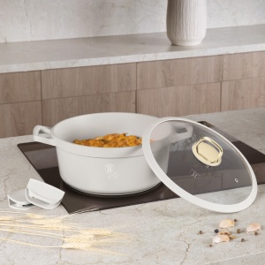 Oala cu capac si manere de silicon detasabile 28 cm, 6,6L Sahara Berlinger Haus BH 7788, antiaderenta, crem