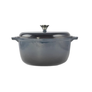 Oală din fontă emailată cu capac 30 cm, 7L – Perfect Home 12402, albastru-gri, pentru gătit în volum mare, cu distribuție termică excelentă