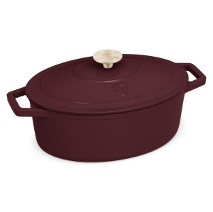 Oala fonta emailata ovala cu capac 4,65L 30 cm Leonardo Berlinger Haus BH 6543, visiniu