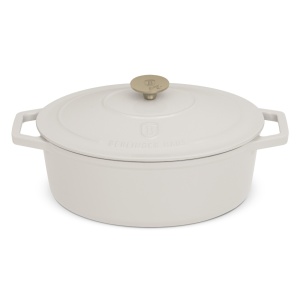 Oala fonta emailata ovala cu capac 30 cm 4,65L Sahara Berlinger Haus BH 6540, crem