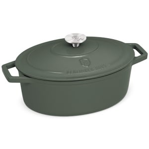 Oala fonta ovala cu capac 4,65L, 30 cm Green Matte Berlinger Haus BH 6545, emailata, verde