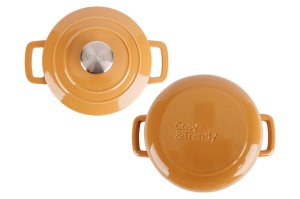Oală fontă emailată cu capac 20 cm 2,7 L Auriu Fontestic Cosy & Trendy 9967202 - Img 2