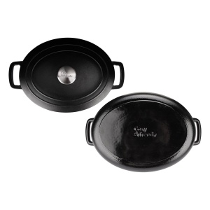Oală fontă emailată ovală cu capac 31x24 cm Negru Fontestic Cosy & Trendy 9967314 - Img 2