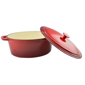 Oala fonta emailata ovala cu capac 36 cm, 8,5 L Perfect Home 10115, rosie