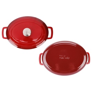 Oală fontă emailată ovală cu capac 6,0 L Roșu tradițional Fontestic Cosy & Trendy 9967504 - Img 2