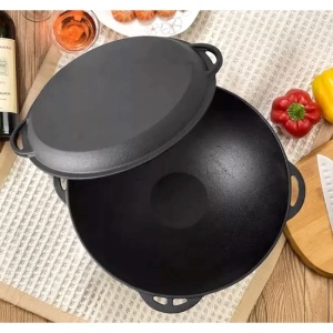 Oala fonta wok cu capac, 3 in 1, 32cm, Perfect Home 12411, capac tigaie - Img 2