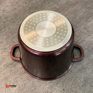 Oală înaltă marmorată cu capac 20 cm, 4 L – Royalty Line AD20MG, vișiniu, antiaderentă, compatibilă inducție - Img 3