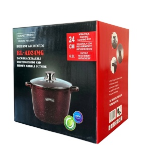 Oală înaltă marmorată cu capac 24 cm, 6,2 L – Royalty Line AD24MG, vișiniu, antiaderentă, compatibilă inducție - Img 6