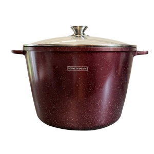 Oală înaltă marmorată cu capac 32 cm, 14 L – Royalty Line AD32MG, vișiniu, antiaderentă, compatibilă inducție