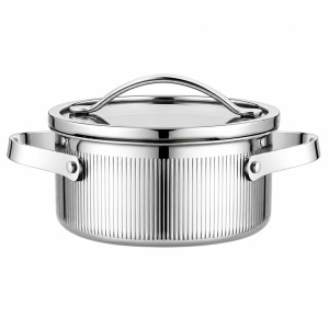 Oală inox Tri-Ply cu capac 16 cm, 1,5 L, pentru inducție – VCASA Velora 90122, capac din inox cu strecurătoare
