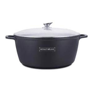 Oala mare, 23,4 litri, 44 cm tip cratita marmorata antiaderenta, cu capac, pentru zacusca, bulion, gemuri, cu protectie manere din silicon Royalty Line BS44ML