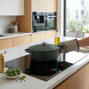 Oală roaster Berlinger Haus BH 8968, fontă emailată cu capac, 32 cm, verde mat - Img 4