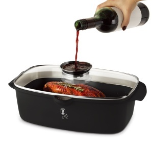 Oala roaster pentru cuptor 6L Black Berlinger Haus, capac cu strecuratoare integrata, antiaderenta, compatibila inductie